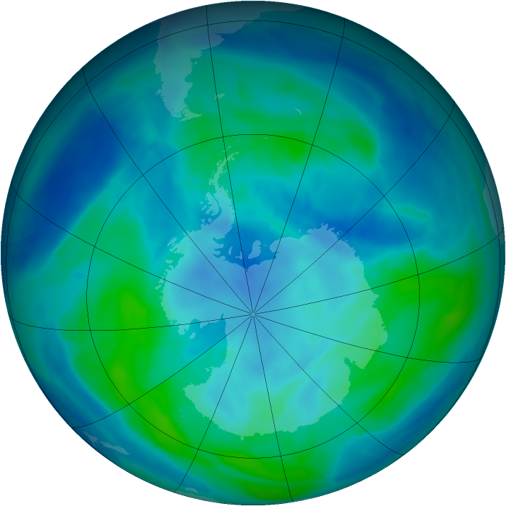 Antarctic ozone map for 14 March 2014